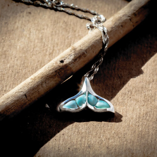 925 Silver and larimar blue whale necklace (Balaenoptera musculus) to support research and monitoring