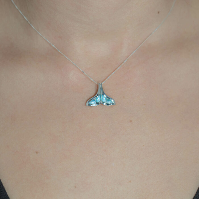 925 Silver and larimar blue whale necklace (Balaenoptera musculus) to support monitoring