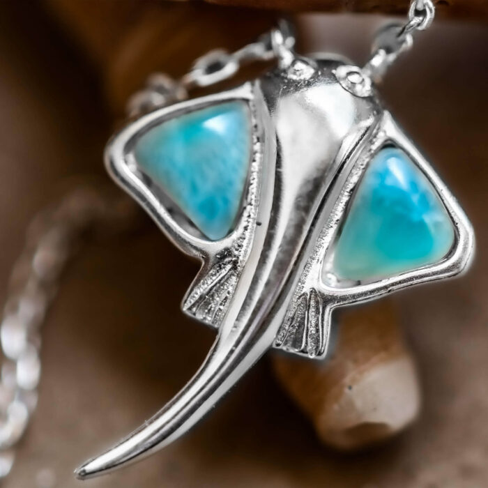 925 Silver and larimar butterfly ray necklace (Gymnura crebripunctata) to support research and monitoring