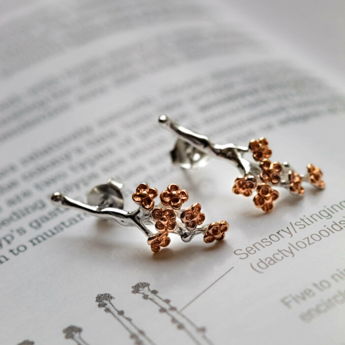 925 Silver earrings like a coral reef made by a jewelry designer to support marine research and coral reef conservation