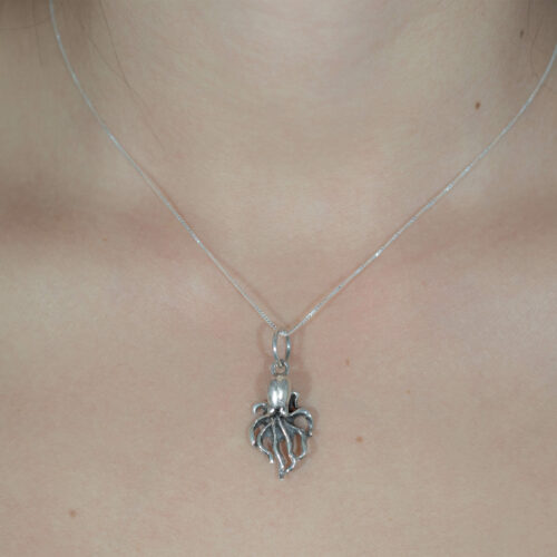 925 sterling Silver crescent octopus necklace to support community empowerment and save the coral reefs