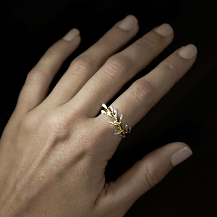 925 sterling Silver gold color plated climber ring for luxurious beach lifestyle lovers who want to support marine conservation and community empowerment, science and sdg14