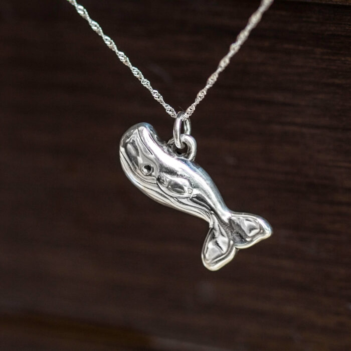 925 sterling Silver humpback whale necklace for beach lifestyle lovers who want to support marine conservation and community empowerment, science, women in science and sdg14