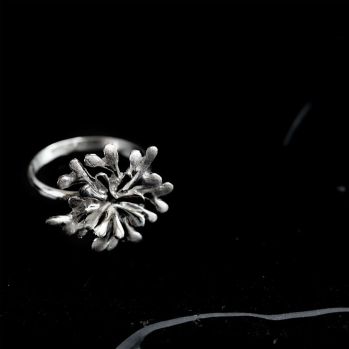 ring of 925 sterling silver and white-gold plated, also called rhodium, to support coral reef and marine conservation in latin america