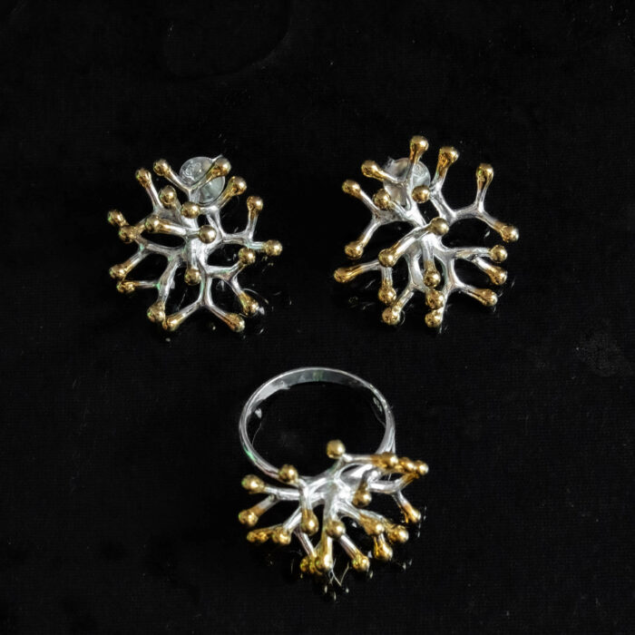 Shop for conservation by purchasing this gold plated 925 sterling Silver ring that resembles an eastern pacific psammocora coral from Central America to help protect soft corals, rays, turtles and ocean ecosystems in general