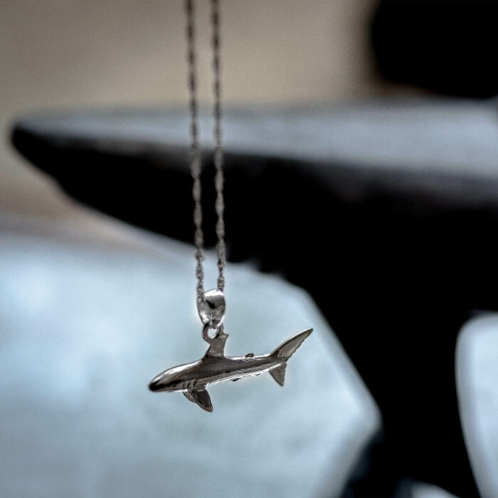 925 sterling Silver silky shark necklace for lovers of life, ocean and earth who want to support marine conservation and community empowerment, science, women in science, fight against shark finning and fishing, and sdg14