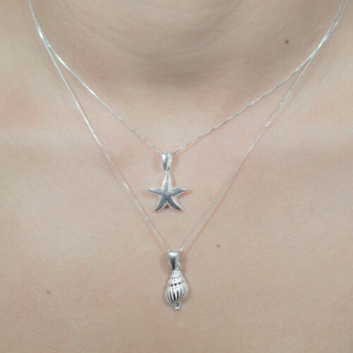 Shop for conservation by purchasing this 925 sterling Silver starfish and conch necklaces inspired by the ones found in Central America’s Pacific Ocean to help protect corals, sharks, rays, turtles and ocean ecosystems in genera