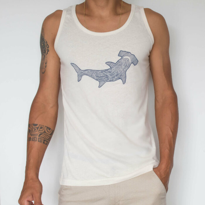 men apparel sleeveless shirt with a hammerhead shark to support local artisans of costa rica and marine conservation