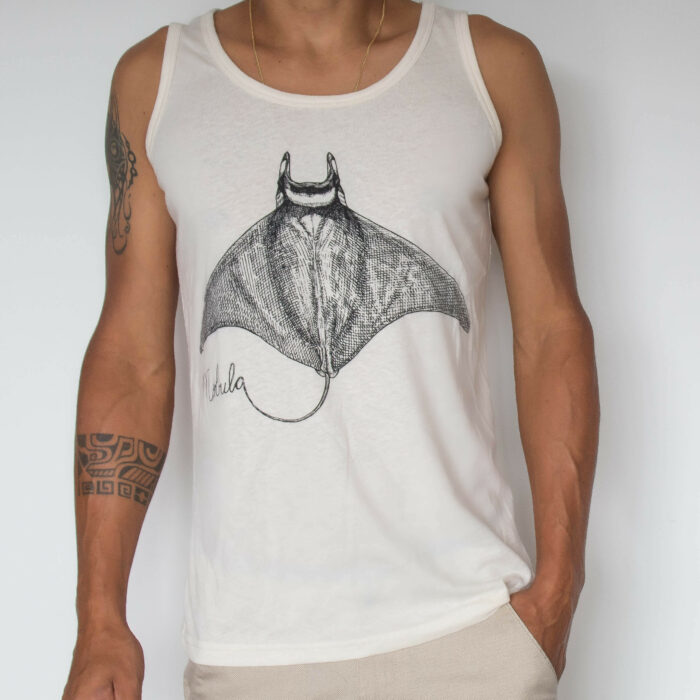men apparel sleeveless shirt with a mobula ray to support local artisans of costa rica and marine conservation