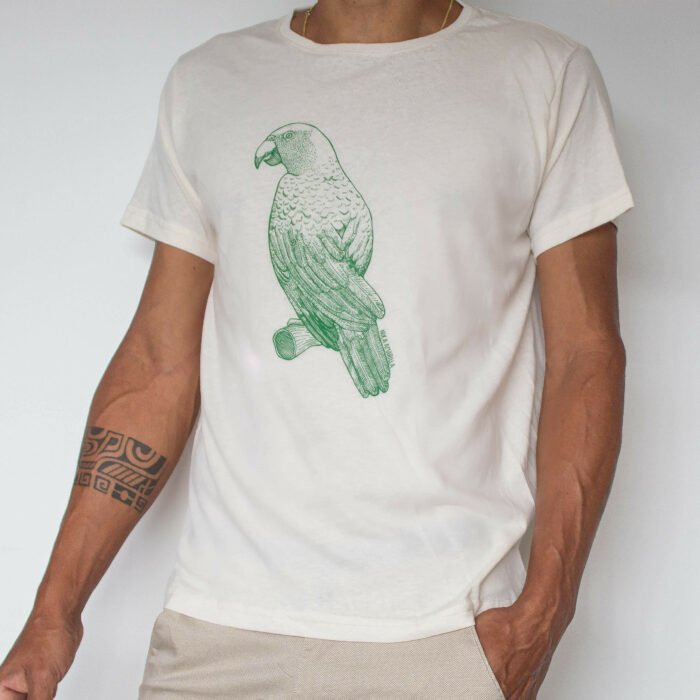 men apparel t-shirt with a yellow napped parrot to support local artisans of costa rica and marine conservation