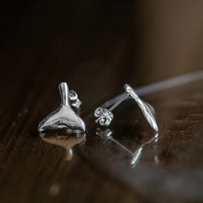 925 sterling Silver whale tail earrings for lovers of life, ocean and earth who want to support marine conservation and community empowerment, science, women in science, fight against shark finning, overfishing, conservation gaps and sdg14